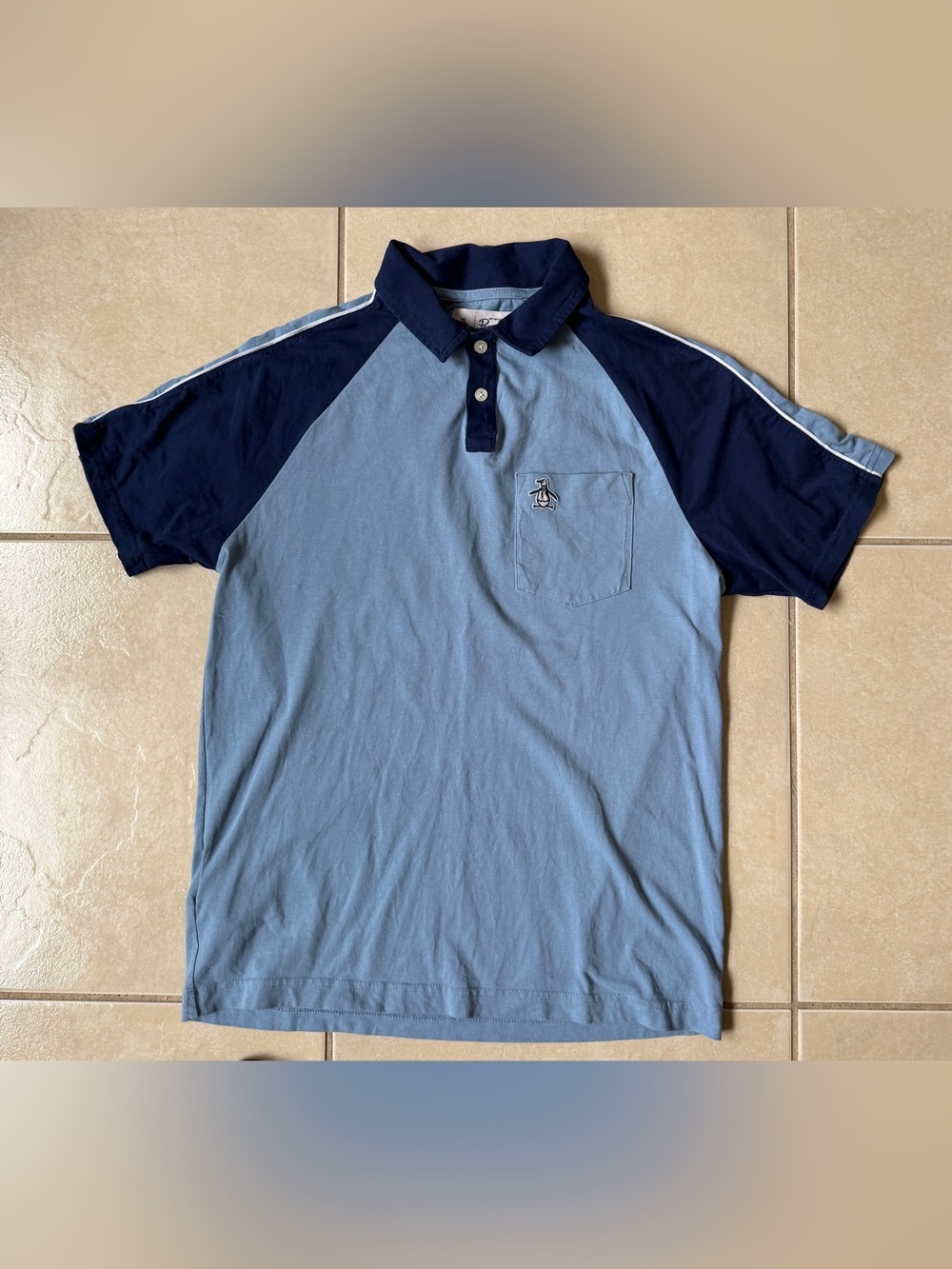Original Penguin Munsingwear Men's Colorblock Raglan Polo Shirt Blue Size S